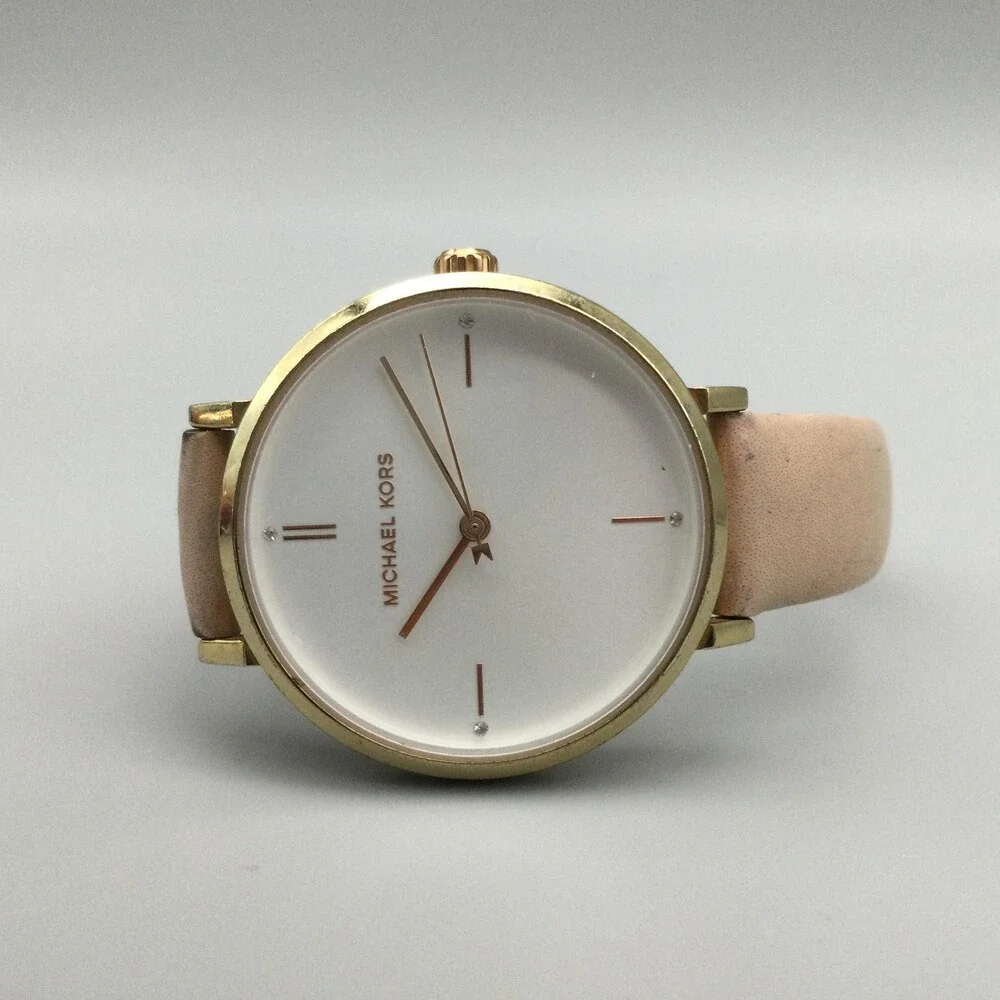 Michael Kors Womens Watch 38mm White Dial Gold Tone Beige Leather MK-7102 - Picture 6 of 15